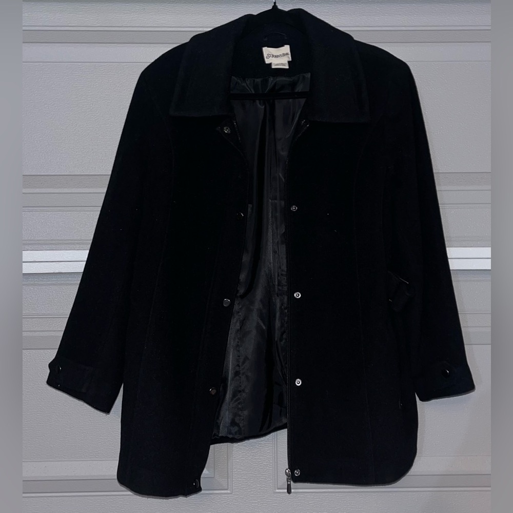 VTG St. John’s Bay women’s PXL Black Wool Blend Jacket Zip/Snap Pea Coat Lined
